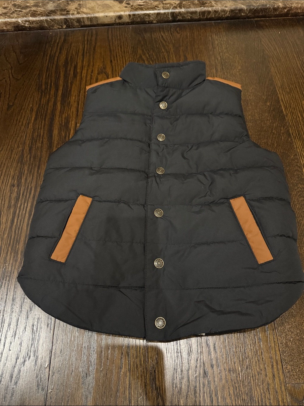 Kids Janie and Jack Puffer Vest Black with Tan Trim